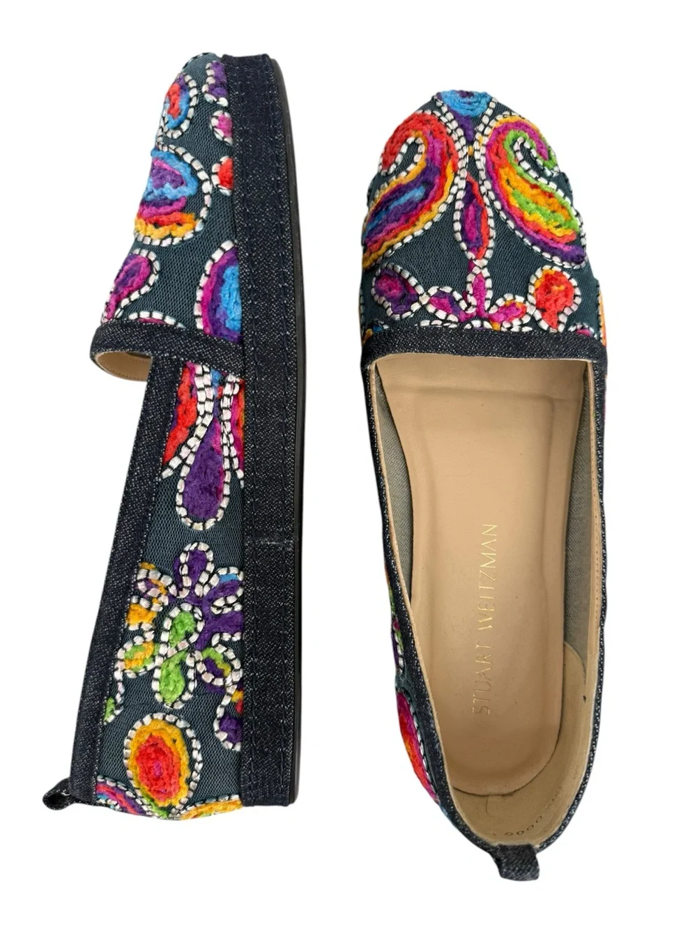 Stuart Weitzman Black Embroidered Multicolor Paisley Espadrilles